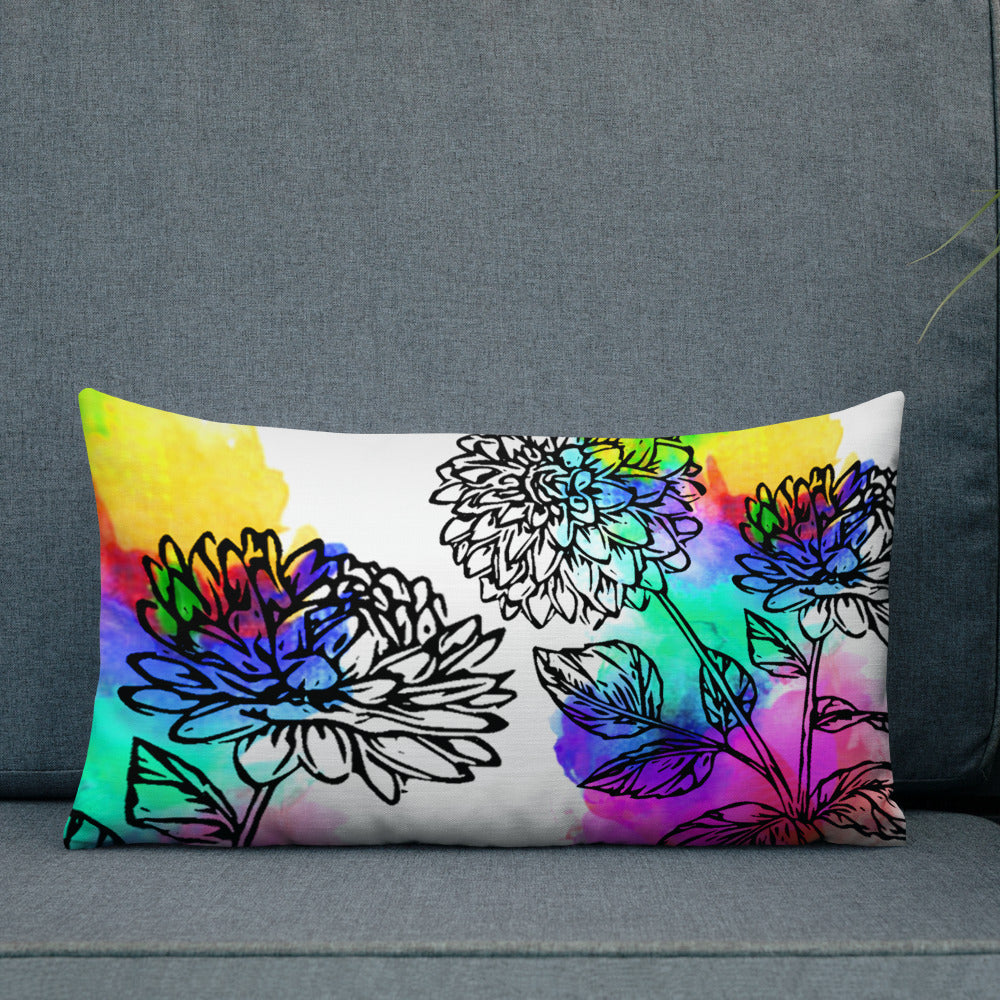 Premium Throw Pillow- Watercolor Dahlia Print