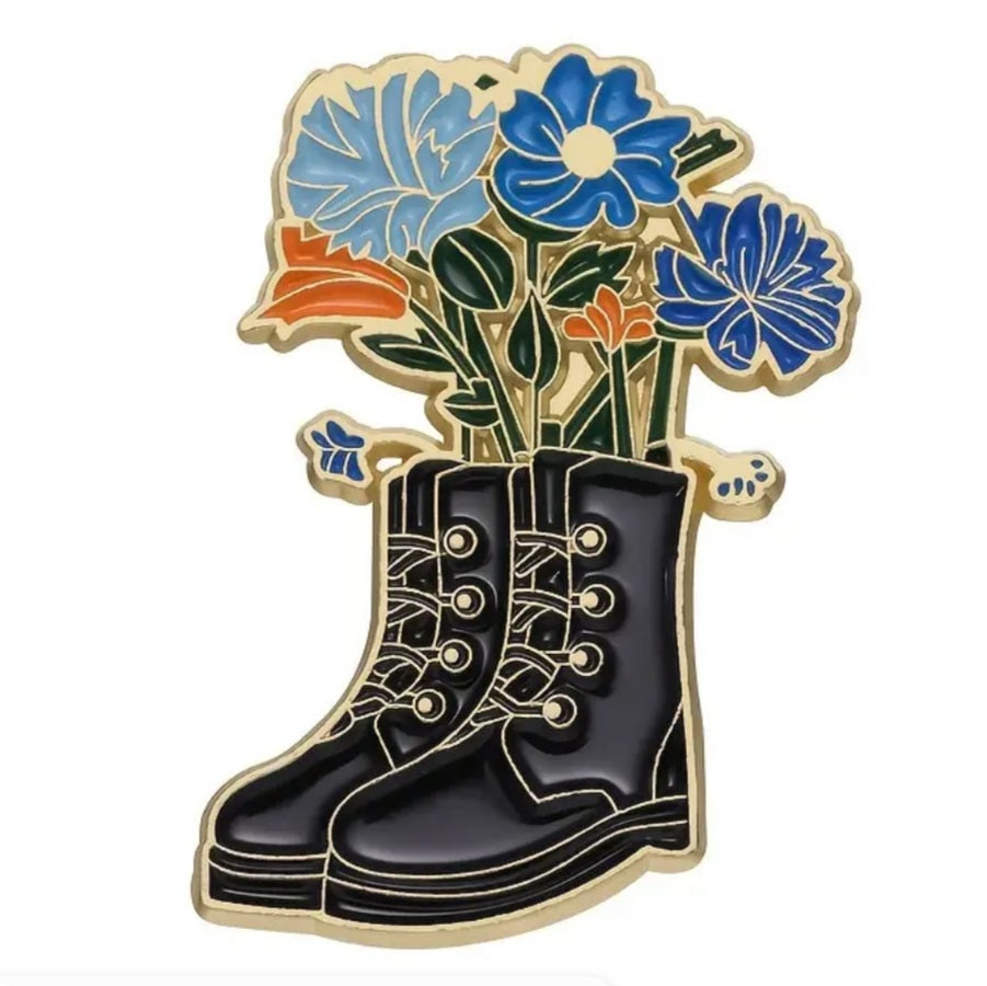 'Floral Combat Boots' enamel pin/brooch